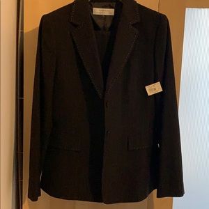 Brown Tahari suit with baby blue pinstripes.